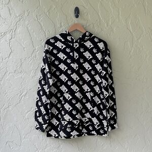 Juicy Women's Medium Black & White All Over JUICY & Crown Long Sleeve Hoodie NWT